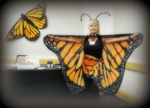 Woman wearing a butterfly costume