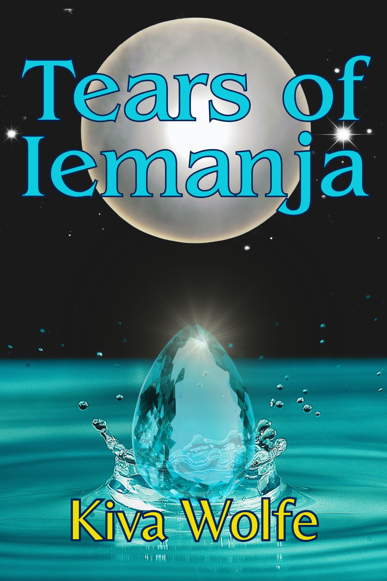 Book cover showing blue jewel falling into water like a drop