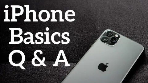 Apple iPhone with text iPhone Basics Q & A