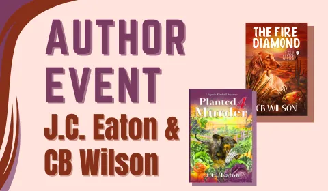 Author event JC Eaton & CB Wilson two book covers showing dogs